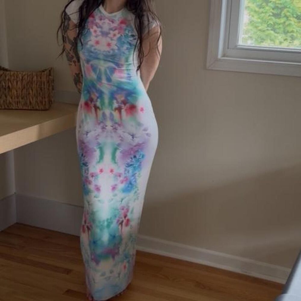 AFRM Cody Tee Mesh Butterfly Maxi Dress size Small NWT